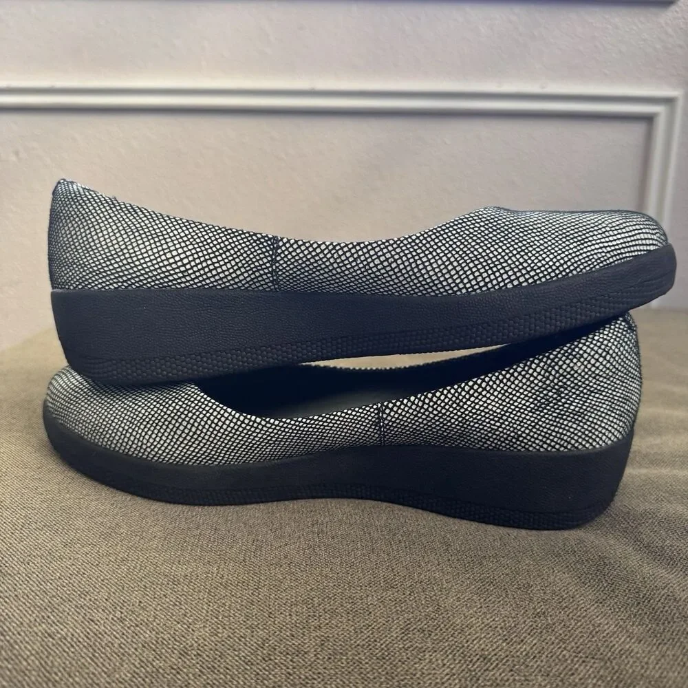 FitFlop Super Ballerina Ballet Flats Black Foil Comfort Slip On Womens 6.5 - Picture 6 of 9
